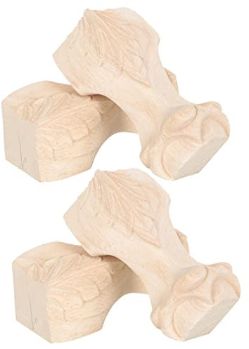 BESTonZON Rubberwood Carved Wood Cabinet Legs 4pcs Set Wooden Legs for Furniture Sofa Couch