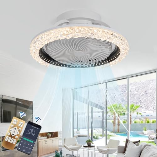 Ceiling Fans with Lamps with 360° Oscillating, Crystal Ceiling Fan Light Reversible 6 Speeds Dimmable, Quiet Ceiling Fans with Lights and Remote Led Living Room Bedroom, Invisible Fan Light-Black
