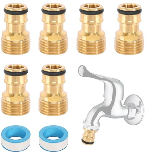 Wasserhahn Adapter Gartenschlauch, 6 Stück Schlauchanschluss Wasserhahn mit PTFE Dichtband 12M, Universal Tap Connector Außengewinde Hahnverbinder für Garten Küche Waschmaschine