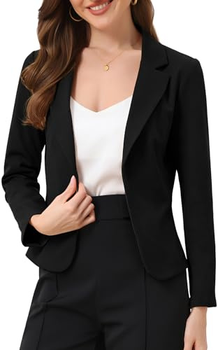 Allegra K Giacca da Donna Elegante Dressy Blazer con Apertura Anteriore Giacche Corta da Ufficio per Il Lavoro Nero XL
