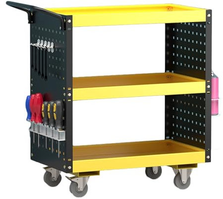 YCOVSFP Werkzeugwagen Mit 3 Ebenen, 168 Kg, Robuster Werkzeugwagen Mit Schraubendreherhalter, Stecktafel, 10 Haken for Zuhause, Garage, Lager, Werkstatt, Reparaturwerkstatt