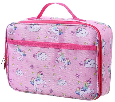 DKDDSSS Lunch Bag for Girls, Kids Lunch Bag, Reusable Lunch Handbag, Portable Kids Lunch Box, for School and Picnic, Purple Unicorn (Pink)