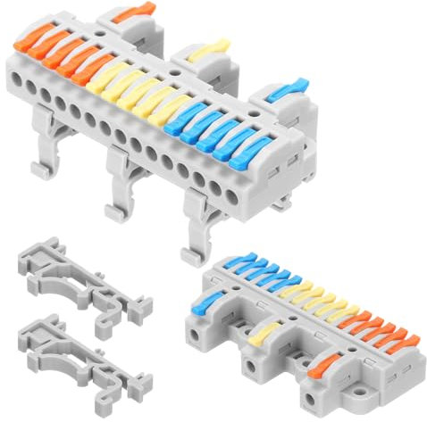 QUARKZMAN 4 Stück Din-Schienen-Schnellanschlussklemmen DIY-Verbindungsklemmen (3 in 15 out) 32A-Anschlussklemmen für Verdrahtungskabelschaltung Inline 28-12AWG