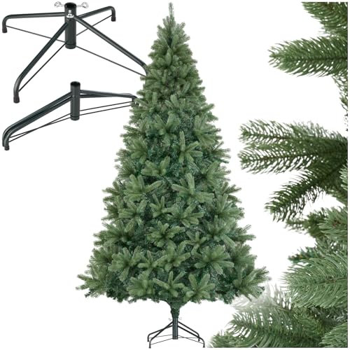 tectake® Sapin de Noel Artificiel 230 cm type Nordmann Vert avec pieds pliables en Acier laqué époxy Branches denses & réalistes Arbre de Noel Sapin de Noel artificiel pour Décoration Noel Maison cosy