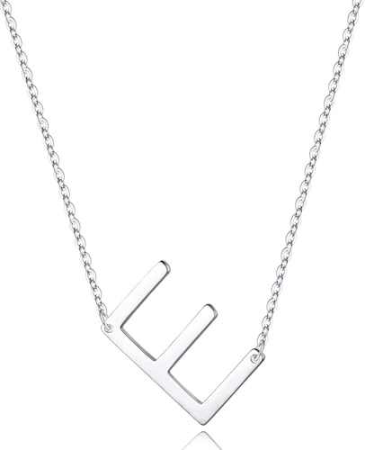 TINGN Buchstaben E Kette Damen Silber 925, Seitwärts Großen Initial Halskette Kette mit Buchstaben Anhänger S925 Sterling Silberkette Geburtstag Valentinstag Geschenke für Frauen Mädchen Mama