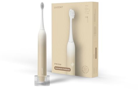 Be Lucent Prism Sonisk Elektrisk Tandborste Vanilla Cream – Eltandborste med automatisk på/av-funktion, smart timer, 3 borstlägen, trycksensor, 60 dagars batteritid och trådlös laddning