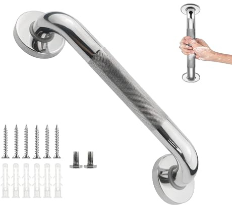 Bathroom Grab Bar with Anti-Slip Grip, 12Inch Stainless Steel Sturdy Handle, Safety Anti-Slip Disability Aids Outdoor Handrail, Handle for Kitchen Bedroom Bathtub, Shower, Steps, Indoor/Outdoor