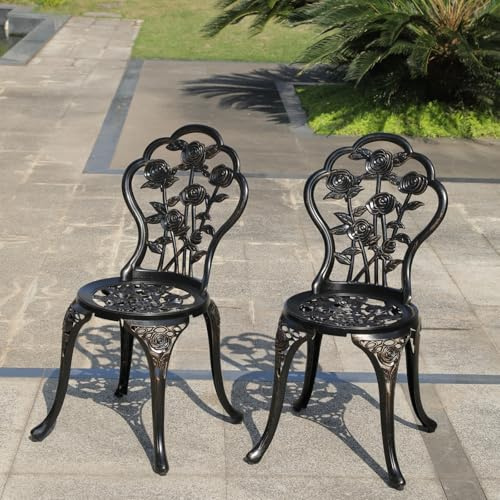 TangXiaoQi trädgårdsstolar av gjuten aluminium, set om 2, rosdesign, antik stil (rosenstol antik brons)