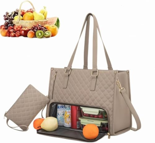 Fanxinzttc Lunch Bag für Frauen, Arbeitstasche mit Isoliertem Lunchfach, Große Kapazität Laptop Handtasche mit Geldbörse für Arbeit, Business, Büro, Krankenschwester (Khaki)