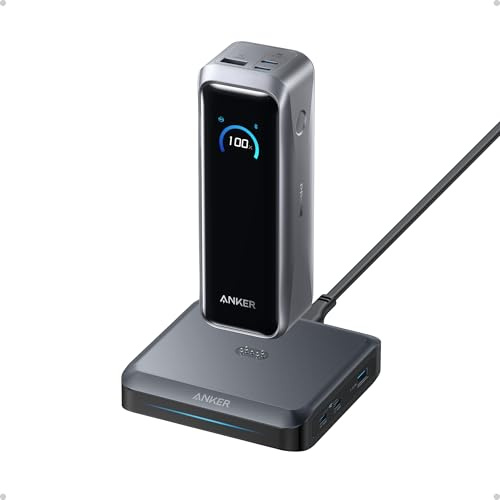 Anker Prime Power Bank and Charging Base, 20,100mAh 220W Max Portable Charger with Base for 6 Devices, Two-Way Charging, Flight-Approved, App Control, For iPhone 17/16/15 Series, and More
