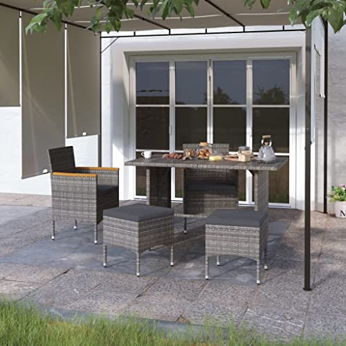 XINCXIN 4-TLG. Gartenstuhl, Korbsessel Gartenmöbel Terrassenstühle Stuhl Geeignet für Terrace Pool Garden Balcony und Hocker Set Poly Rattan Grau