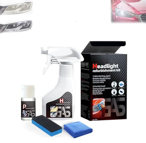 Kit de rénovation de phares Automobiles avec Spray et Agent de cristallisation, kit nettoyant céramique pour phares Automobiles et Rayures (1PCS)