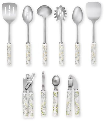 Laura Ashley 10 Pcs Lot Ustensile Cuisine en Acier Inox en Céramique – Poignée Souple, Résistant à la Chaleur et Lavable au Lave-Vaisselle – Set Ustensile Cuisine Idéal pour Toutes vos Préparations