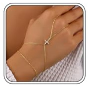 FloralGrace Bracelet Chaîne Main Plaqué Or avec Zircon, Bijoux de Main Tendance pour Femme