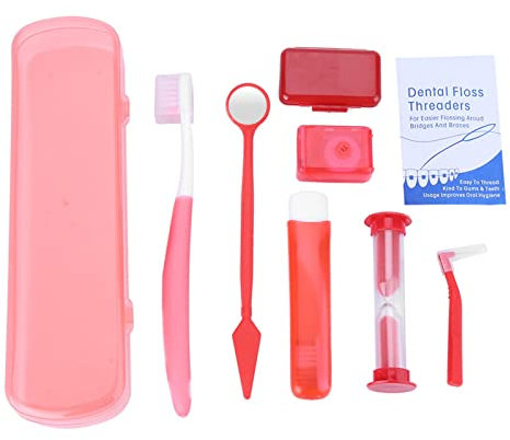 Fictory Kit de cuidado bucal: cepillo de dientes, espejo bucal, cepillo interdental, hilo dental, solución dental completa