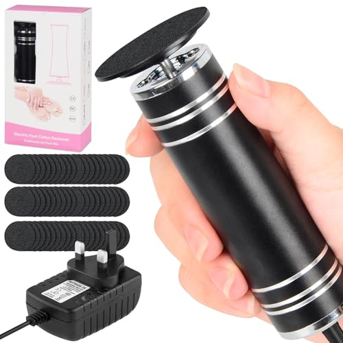 Electric Foot File Hard Skin Remover, Powerful Foot Callus Remover (Speed Adjustable) with 60 Sandpaper Disk, Professional Foot Sander Pedicure Tools for Cracked Heels, Corns, Dead Dry Skin (Black)