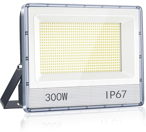 ANNIFUNLY Proyector LED exterior 300 W 30000 lúmenes Potente foco LED exterior 6500 K blanco frío, IP67 impermeable proyector exterior LED para jardín garaje patio patio taller
