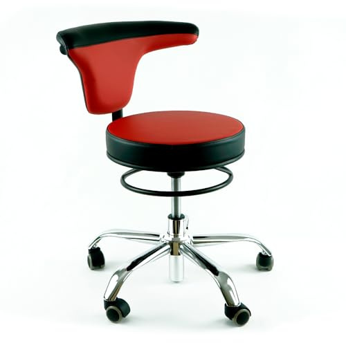 HANDWERK - Objektmöbel - Versa Drehstuhl, Erzieherstuhl, Gesundheitsstuhl, Kunstleder, Farbe wählbar, um 360 Grad drehbar, höhenverstellbar, auf Rollen (Feuerwehrrot, 38-50 cm)