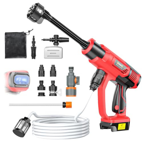 DIYtoolifz Cleaning Tool Compatible with Milwaukee 18V Battery, 2.2LBS, with 16.4ft Hose & 6-in-1 Nozzle + Attachment for Car, Patio, Fence (Battery not Included, Tool Only)