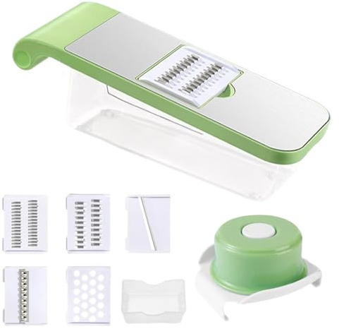 Cortador De Verduras Con Contenedor Y 5 Cuchillas - Cortador De Alimentos Con Protector De Mano | Rallador Manual Portátil Para Cocina Hogar Frutas Calabacín Patatas