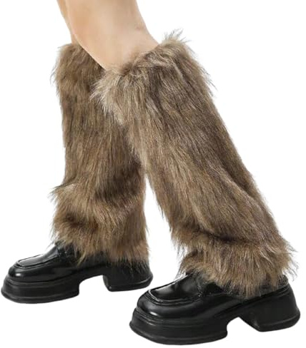 OIXEYA Guêtres femme Jambières, Fourrure Femme, Vêtements en Guetre Fourrure, guêtres Y2k pour Bottes, Couvre-bottes en Fausse Fourrure, Jambières en Peluche, Marron