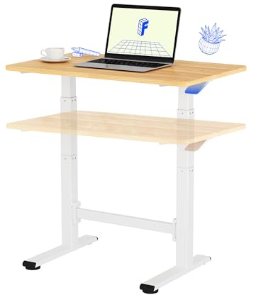 FLEXISPOT Small Standing Desk 80×50cm with Wheels, Pneumatic Height Adjustable Rolling Laptop Table, Mobile Bedside Workstation, Maple