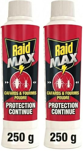 Raid Max Poudre Anti-Cafards et Anti-Fourmis - Protection Continue - Jusqu'à 12 Semaines d'Efficacité (Lot de 2)
