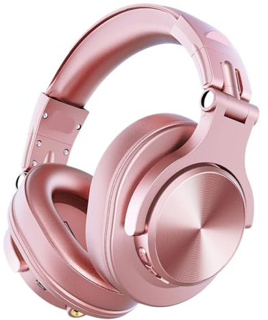HXDKJSO Cuffie A70 Fusion cablate + wireless Bluetooth 5.2, for telefono con microfono sopra l'orecchio for registrazione cuffie DJ da studio(Rose Gold)