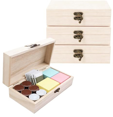 4 stycken små trälådor med lock, 20 x 10 x 5 cm, dekorera små trälådor, trälådor för dekoration, rektangel trälåda, trälåda med lock, lämplig för hantverk och målning.
