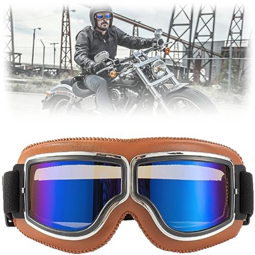 Persiiious Motorcykelglasögon, retro cykelglasögon hjälmglasögon, motorcykelglasögon retro, reptåliga, vindtäta dammsäkra för motorcykel, ATV, cykel, skidor och sport, män kvinnor