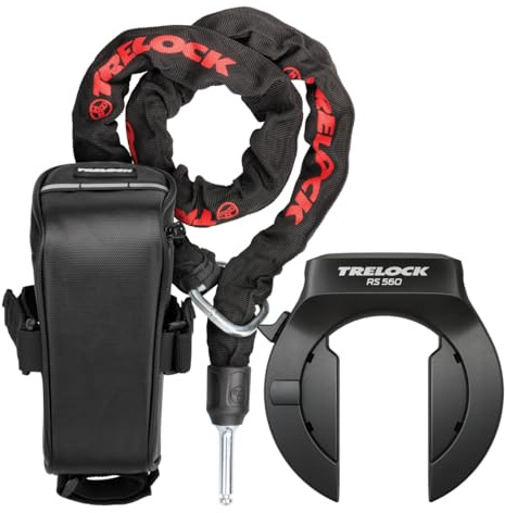 TRELOCK RS 560 AZ + ZR 355 – Rahmenschloss Set mit 100 cm Einsteckkette und Satteltasche – Sicherheitsstufe 15 – Schlüssel ist abziehbar