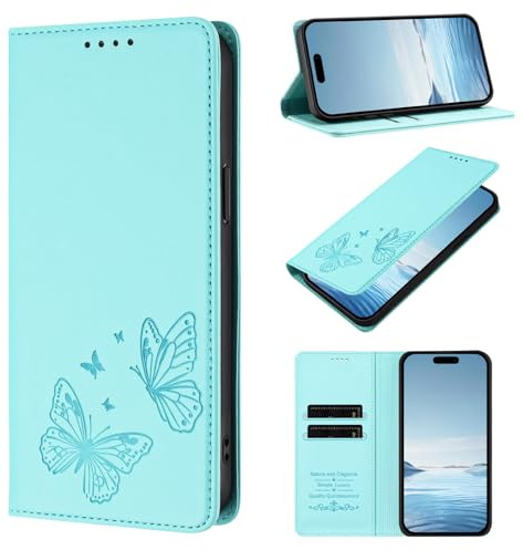 Funda para Motorola Moto Edge 40 Neo Case, Cierre Magnético Función Soporte Bloqueo RFID Flip Billetera de Cuero PU Carcasa Móvil para Motorola Moto Edge 40 Neo, Verde Menta