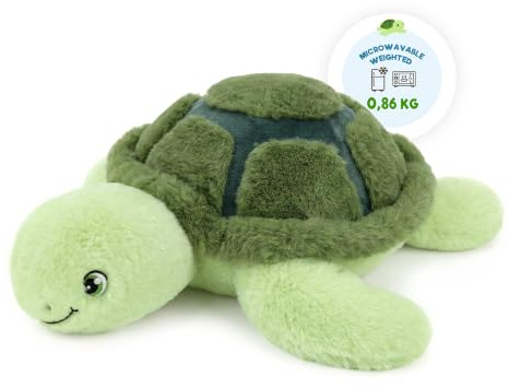 shownicer Schildkröte Kuscheltier Herausnehmbarer Wärmekissen 0,86kg 40cm | Mikrowellen Gewichtetes Kuscheltier Samenbeutel mit Leinsamen heißes oder kaltes Wärmekissen Wärmetier für Kinder Erwachsene