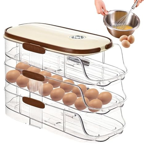 Dispensador de huevos deslizante, hueveras de desplazamiento automático | Huevera para automática de 3 capas con temporizador - Huevera para guardar huevos para la despensa de appogg