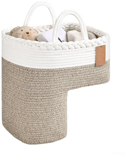 Caswynlife Woven Stair Basket With Handles: Linen Storage, For Carpeted Stairs, Toys, Books & Phones, Stylish Home Organizer Decor Solution(A)
