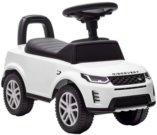 AIYAPLAY Porteur Enfants Voiture sous Licence Land Rover 18-36 Mois Blanc | Véhicule à Pousser, Klaxon, Sons de Moteur, Rangement sous le Siège, Développe la Motricité de Votre Enfant
