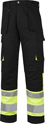 Work Team Pantalón Multibolsillos Combinado Alta Visibilidad. Cintas Reflectantes Diferentes tamaños. Hombre Negro+Amarillo A.V. 40