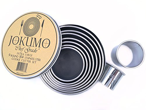 JOKUMO 9-teiliges Extra Großes Chef Qualität Schlicht Rundes Gebäck/Keks Ausstechform Dessertringe Set - Extra Dickes Premium 18/8 Edelstahl - Professionelle Köche
