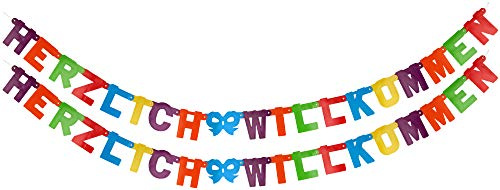 com-four® 2X Partydeko Herzlich Willkommen Girlande, Geburtstagsdeko | Party Dekoration für Geburtstag und Sylvester - Hängedekoration