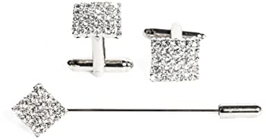 Remo Sartori - Set Gemelli da Polso e Spillone Cravatta Sposo con Cristalli Swaroski, Made In Italy, Uomo