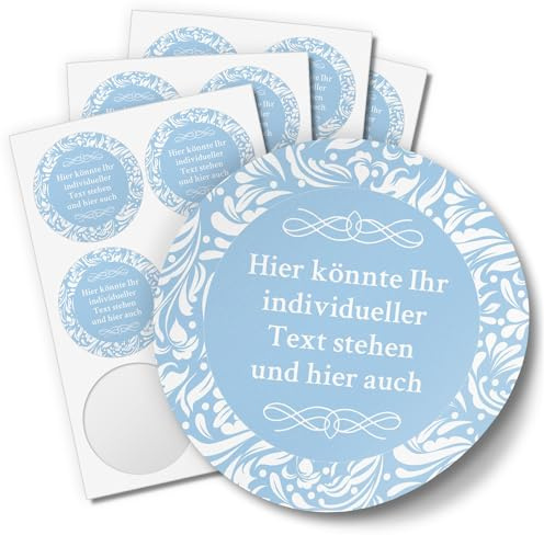 24 PERSONALISIERTE runde Etiketten mit Motiv: Hellblau Schnörkel - Ihre Aufkleber online selbst gestaltet, ganz individuell