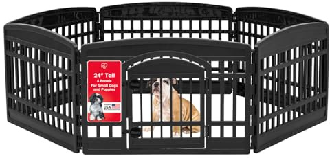 IRIS USA Dog Playpen with Door, 24” 6 Panel Pet Exercise Pen – Indoor Outdoor Puppy Play Pen, Portable Plastic Pet Fence for Small Medium Dogs, Foldable 61” x 61” x 24”, Black