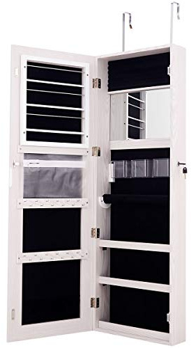DREAMADE Hängender Schmuckschrank, Spiegelschrank Wandspiegel Wandschrank, Wand- oder Türmontage, Weiß