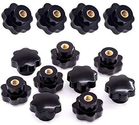 Swpeet - Set di 15 manopole M8 a 7 stelle con filettatura femmina per dadi di bloccaggio e manopole a forma di stella, in plastica nera con impugnatura a vite per attrezzature meccaniche (M8)