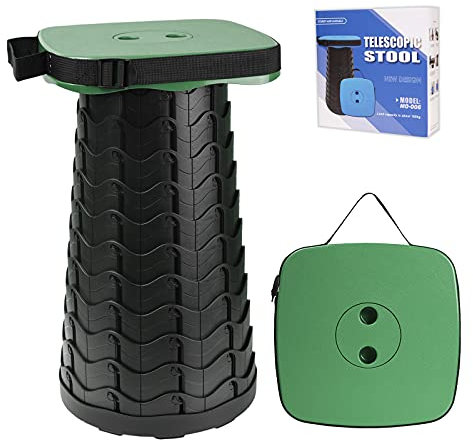 Hesanzol Tragbarer Klapphocker, Mini Teleskophocker Faltbar Campinghocker für Outdoor Camping Reisen Picknick Garten Grillen Fischen Wandern, Belastung 400 lb (Green)