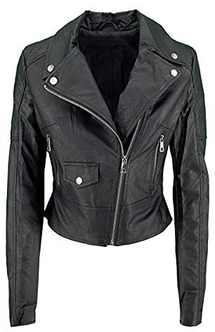 JOPHY & CO. Giacca Corta Chiodo Donna Ecopelle con Tasche & Cerniere (cod. 2560, 33107 & 3985) (Nero (cod. 3985), L)