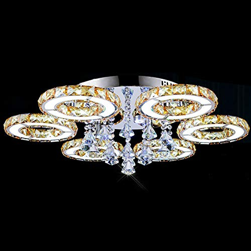 kangten LED Kristall Kronleuchter, 76W Modern Rund Deckenleuchte Badleuchte 2800-3000K Küche Deckenlampe für Wohnzimmer Schlafzimmer (6 Köpfe 88w LED Deckenleuchte)