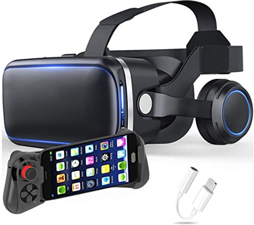 JYMYGS Gafas de Realidad Virtual, 3D VR Gafas con Controlador Bluetooth para Juegos Visión Panorámico VR Glasses para iPhone 13 Pro Max/13 Pro/13/12/11, para Samsung Galaxy S21, Huawei, Xiaomi