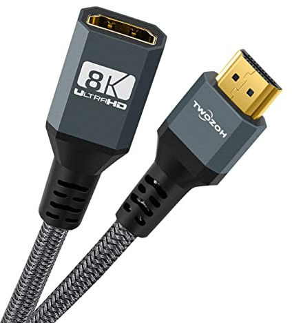 Twozoh 8K 4k HDMI Verlängerungskabel 1M, HDMI 2.1 Stecker auf Buchse Kabel, Geflochtenes Nylon-HDMI-Verlängerungskabel, Unterstützt 8K@60Hz 4K@120Hz 48gbps