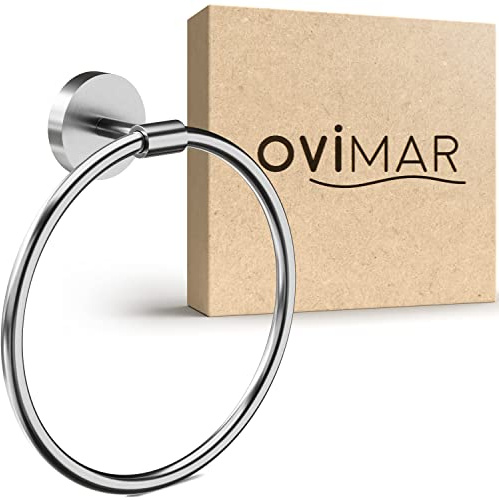 ovimar Handtuchring Bovbjerg rechteckig | Edelstahl Silber | Handtuchhalter zum Bohren | modernes Design | Wandbefestigung | für das Badezimmer, Gäste WC oder Küche